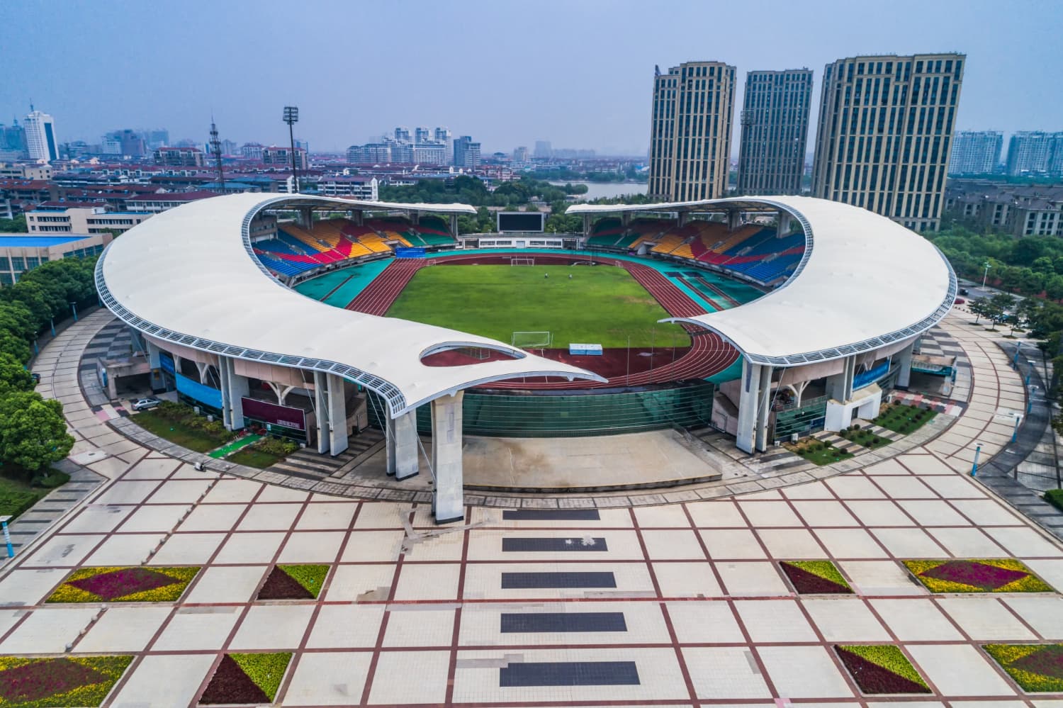 Aerial view of a stadium