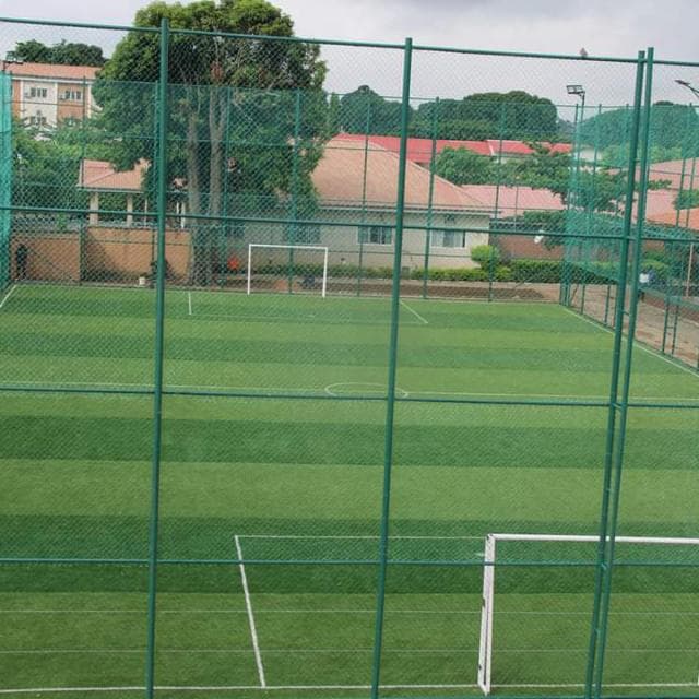 Fenced football pitch