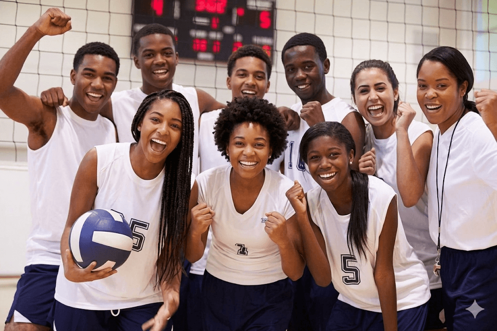 Volleyball team celebrating